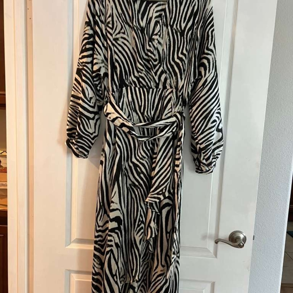 Mango Black and White Zebra Long Sleeve Dress